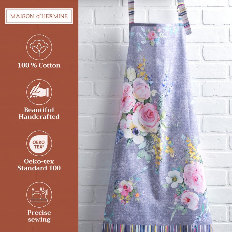 Maison d' Hermine Apron for women 100% Cotton 27.50"x31.50" 1 Piece Adjustable Neck Strap & long ties Apron Men, Chef, Wedding, Cooking, Server Spring/Summer (Sweet Rose Lavender - Lush) - Image 2